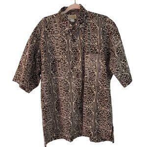 Noa Noa Mens Shirt Size L Brown Abstract Print Hawaiian Button Down Pure Cotton